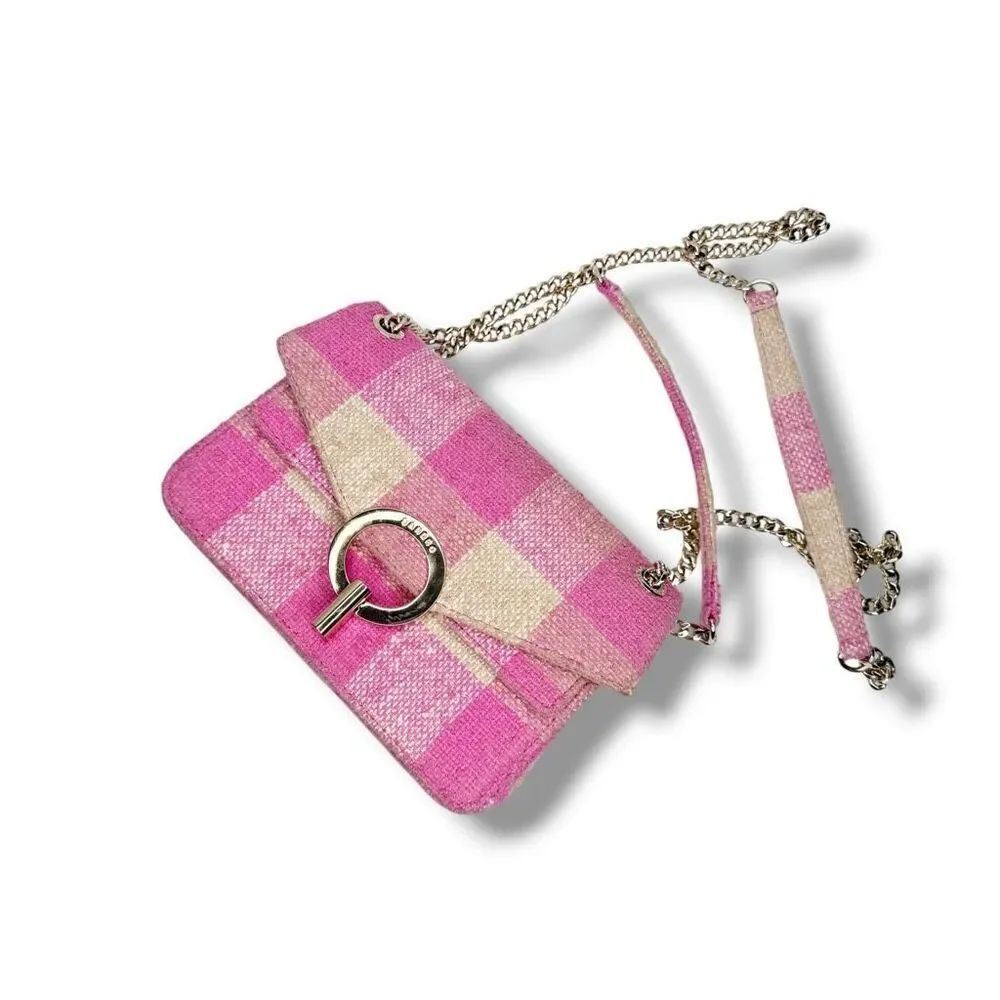 Sandro Yza Pink & Beige Tweed Checkered Crossbody Shoulder Bag Gold Hardware